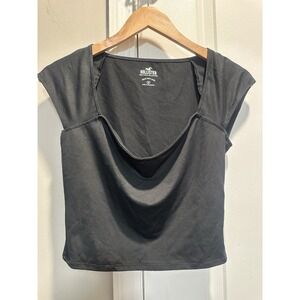 Hollister Black Short Sleeve Cropped Tee Medium
